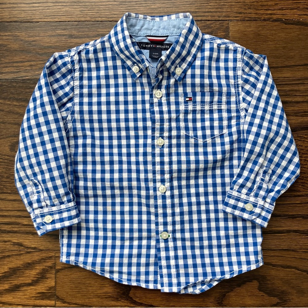 Tommy Hilfiger Blue & White Checked Shirt, 24M